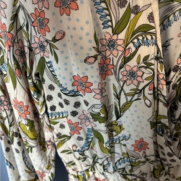 Green and Cream Tie Front Jumpsuit with Smocked Details - Picture 4 of 5